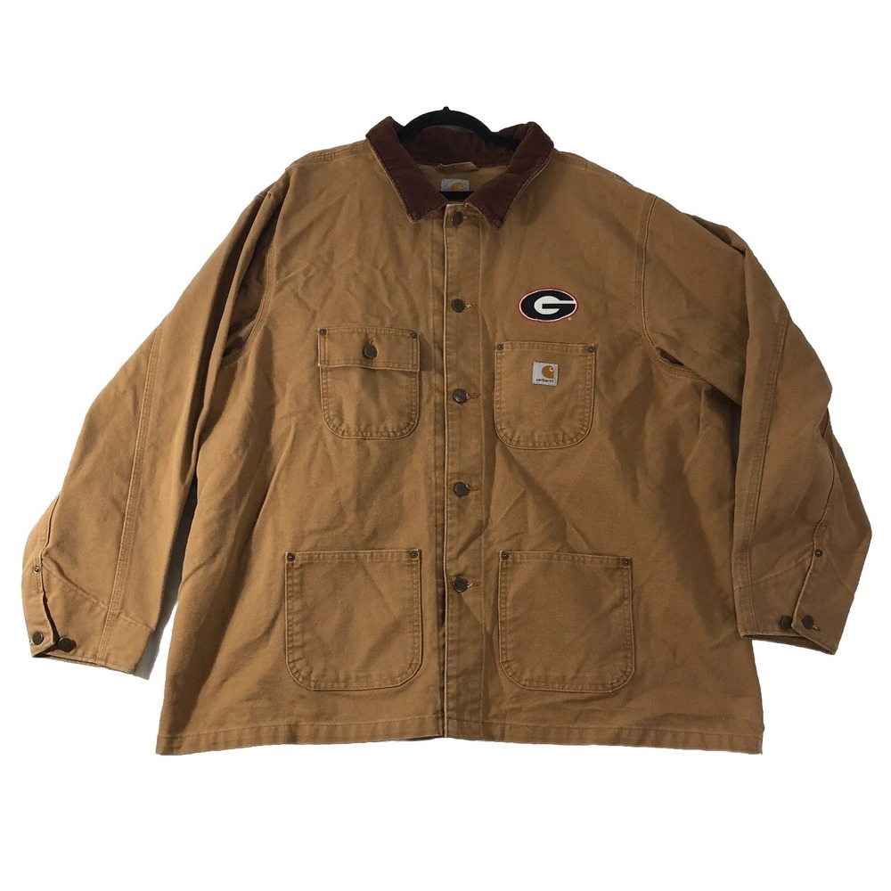 Carhartt Jacket Men's 2XL Brown Corduroy Collar Chore Coat Georgia Bulldogs UGA